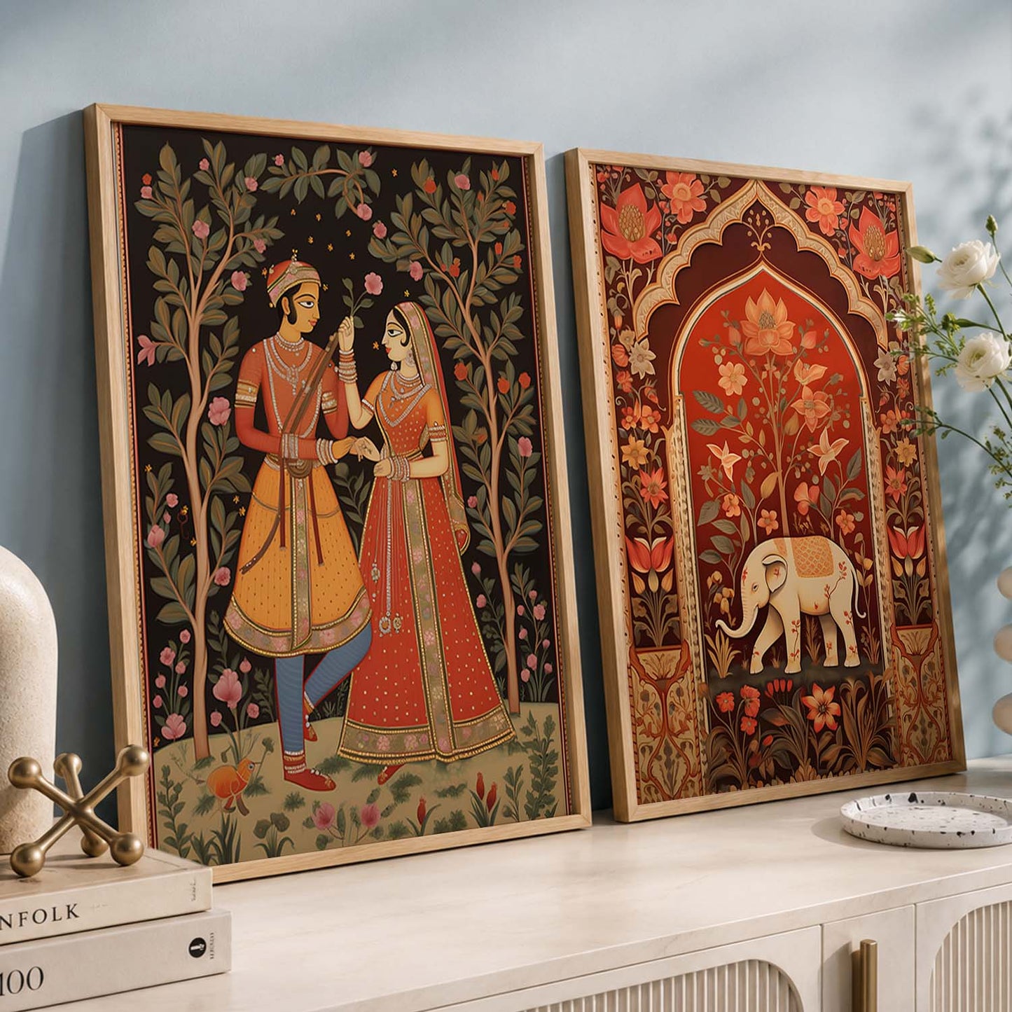 Rajasthani Couple Madhubani / Pichwai Art Combo for Living Room Bedroom Home an Office Wall Decor