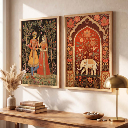 Rajasthani Couple Madhubani / Pichwai Art Combo for Living Room Bedroom Home an Office Wall Decor