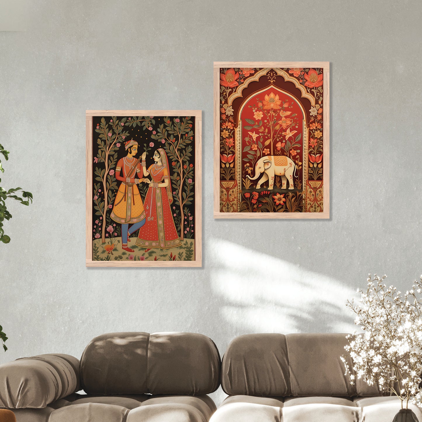Rajasthani Couple Madhubani / Pichwai Art Combo for Living Room Bedroom Home an Office Wall Decor