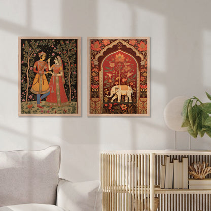 Rajasthani Couple Madhubani / Pichwai Art Combo for Living Room Bedroom Home an Office Wall Decor