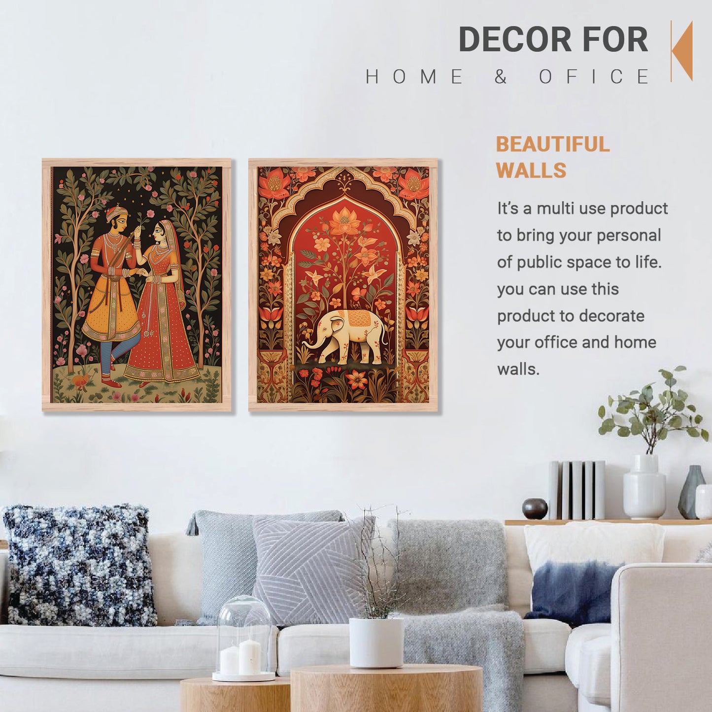 Rajasthani Couple Madhubani / Pichwai Art Combo for Living Room Bedroom Home an Office Wall Decor