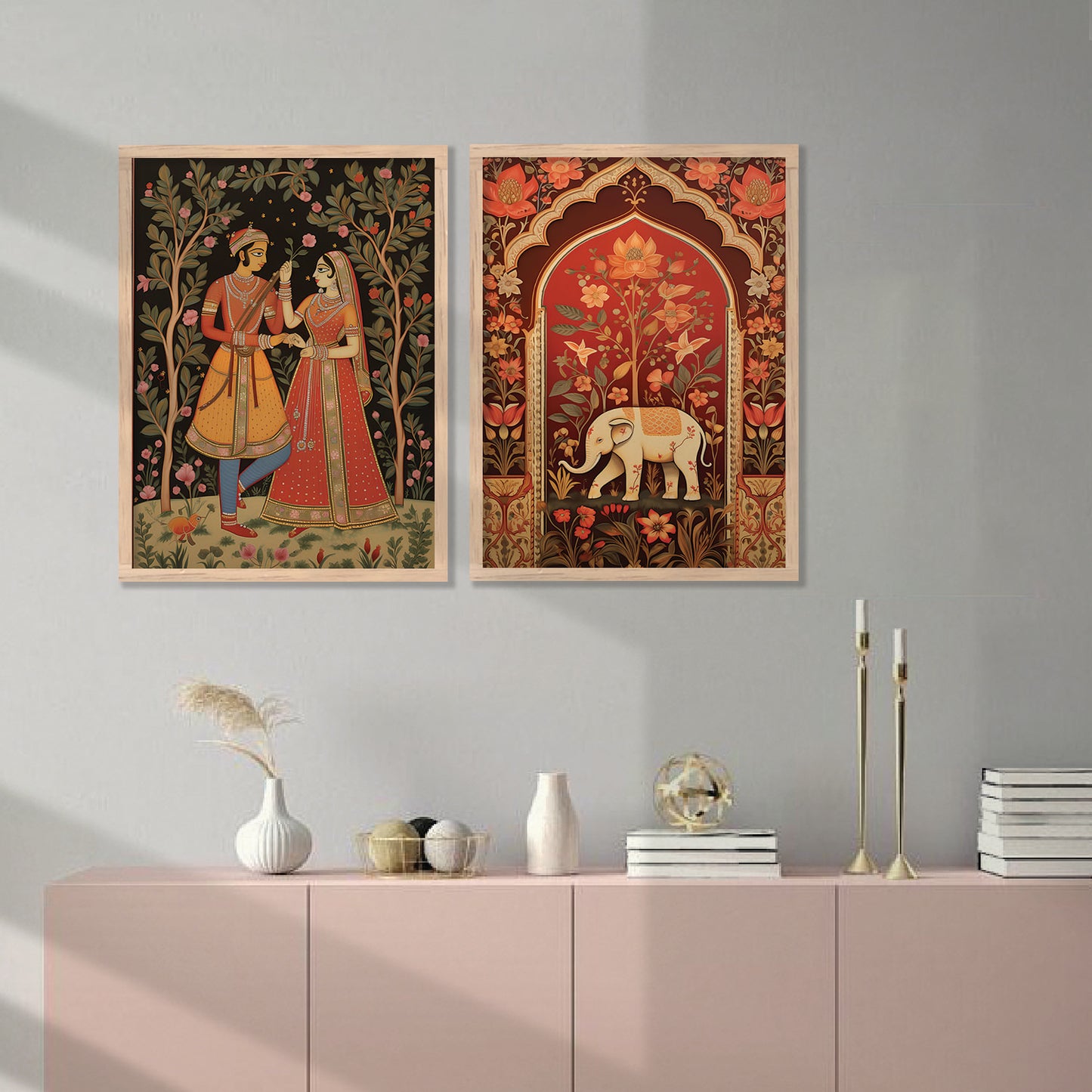 Rajasthani Couple Madhubani / Pichwai Art Combo for Living Room Bedroom Home an Office Wall Decor