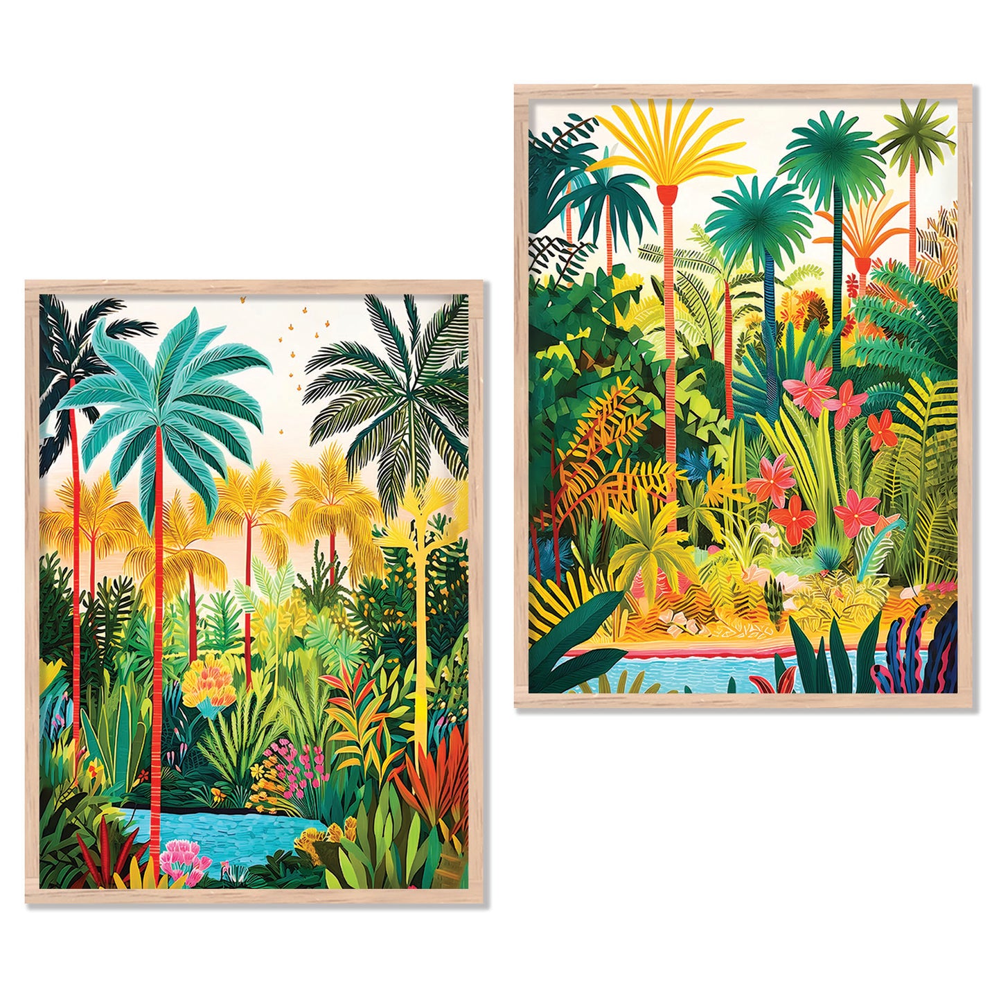 Vibrant Tropical Paradise Canvas Art Print: Lush Palms & Exotic Flora Print for Home and Living Room Wall Decor