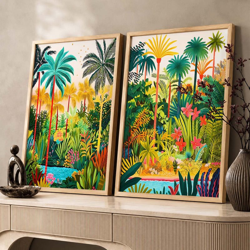 Vibrant Tropical Paradise Canvas Art Print: Lush Palms & Exotic Flora Print for Home and Living Room Wall Decor