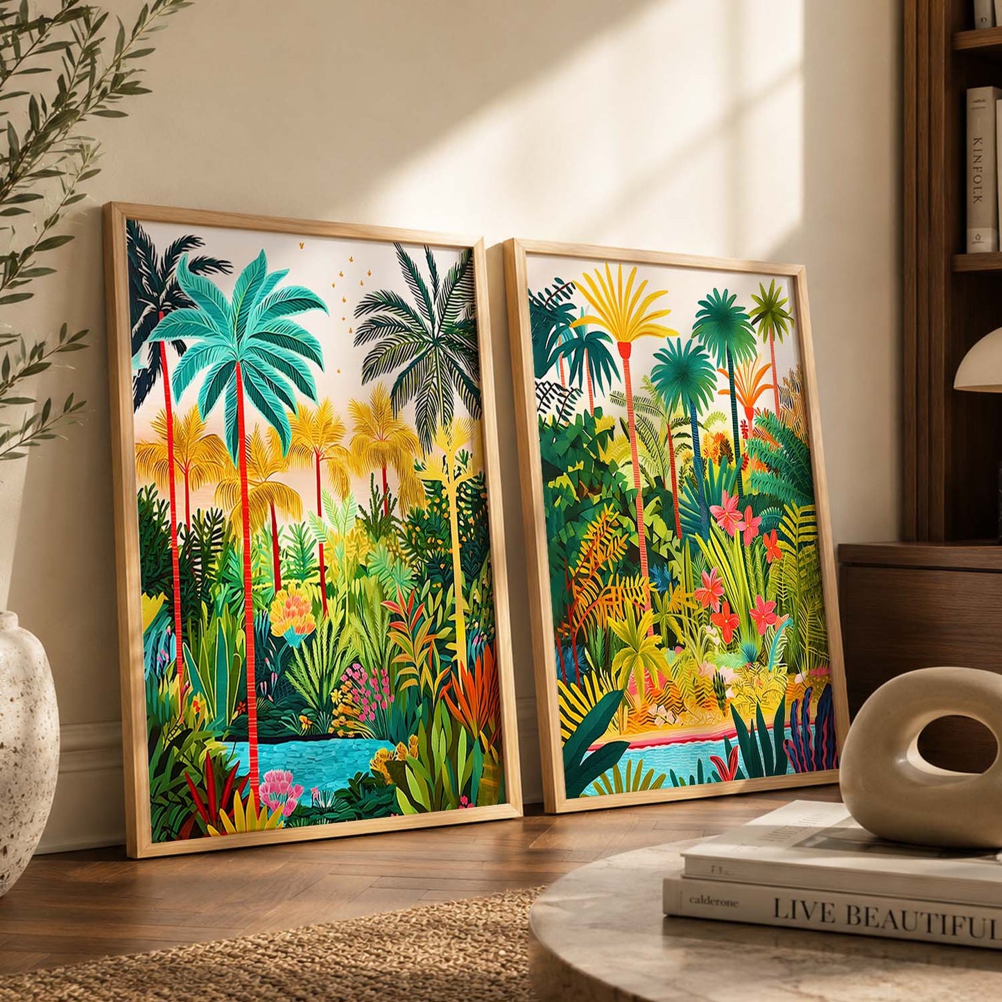 Vibrant Tropical Paradise Canvas Art Print: Lush Palms & Exotic Flora Print for Home and Living Room Wall Decor