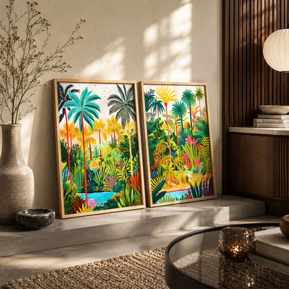 Vibrant Tropical Paradise Canvas Art Print: Lush Palms & Exotic Flora Print for Home and Living Room Wall Decor
