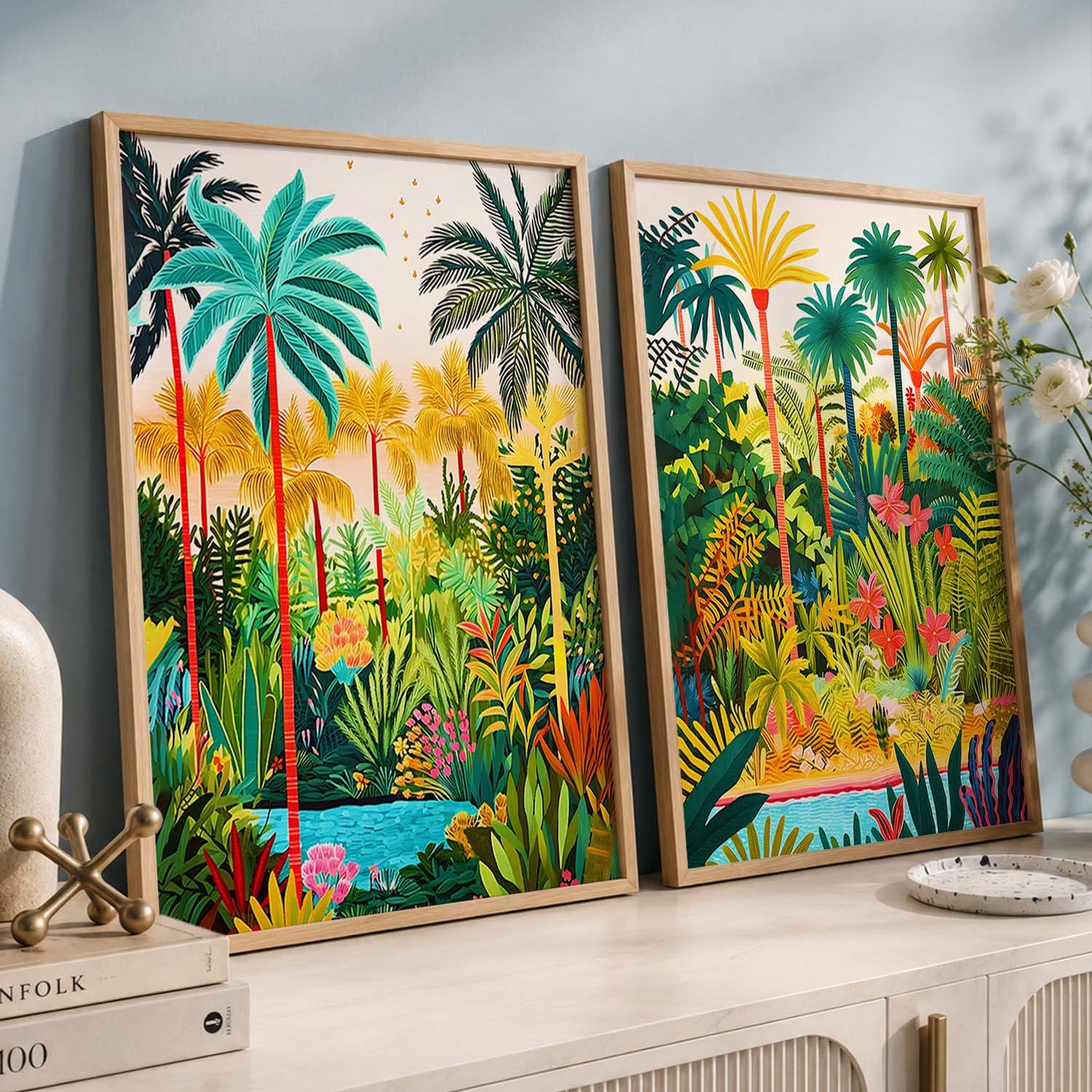 Vibrant Tropical Paradise Canvas Art Print: Lush Palms & Exotic Flora Print for Home and Living Room Wall Decor