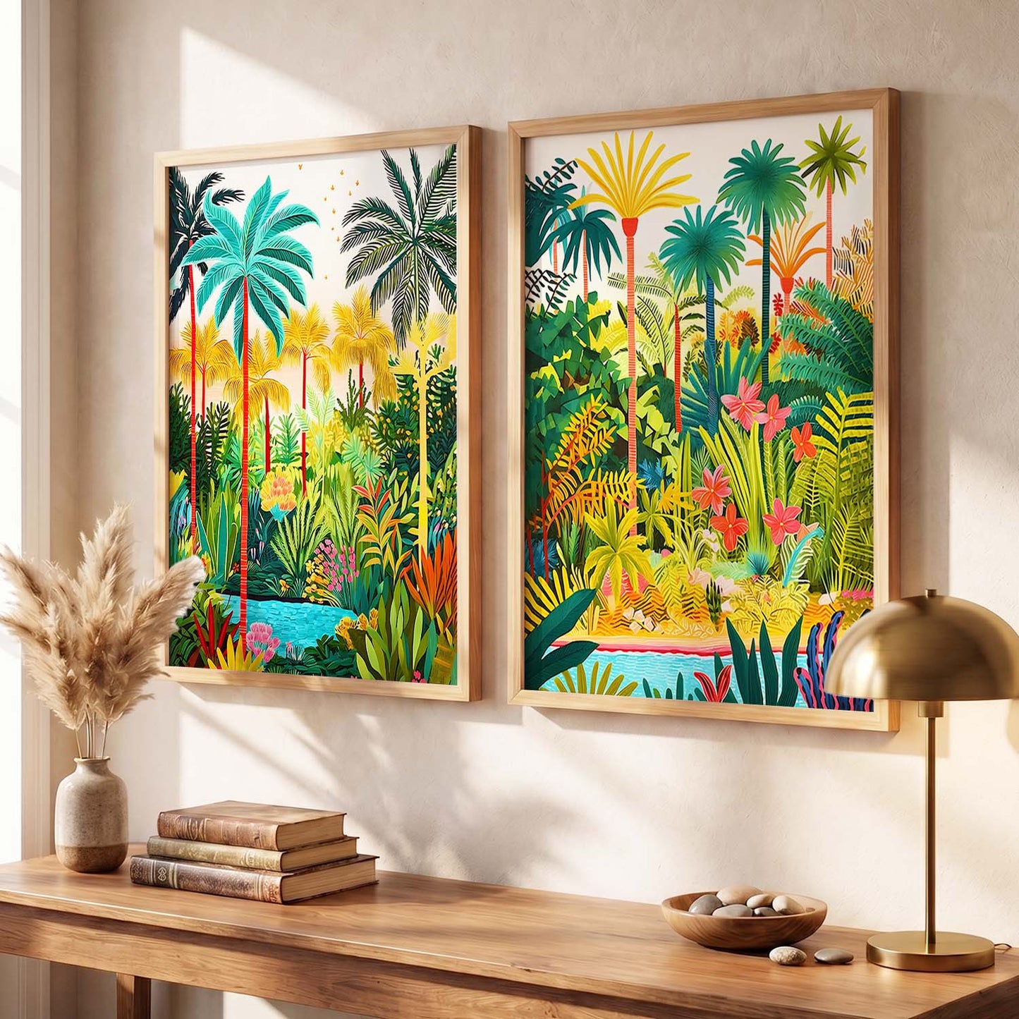 Vibrant Tropical Paradise Canvas Art Print: Lush Palms & Exotic Flora Print for Home and Living Room Wall Decor