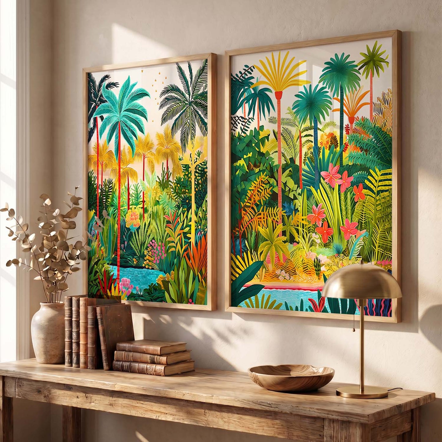 Vibrant Tropical Paradise Canvas Art Print: Lush Palms & Exotic Flora Print for Home and Living Room Wall Decor