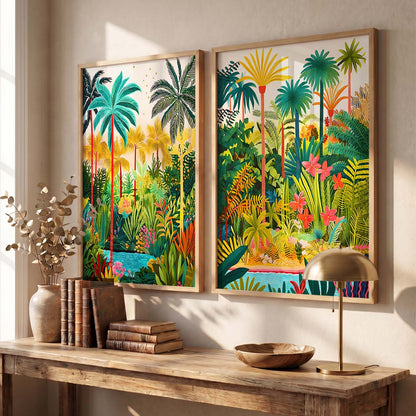 Vibrant Tropical Paradise Canvas Art Print: Lush Palms & Exotic Flora Print for Home and Living Room Wall Decor