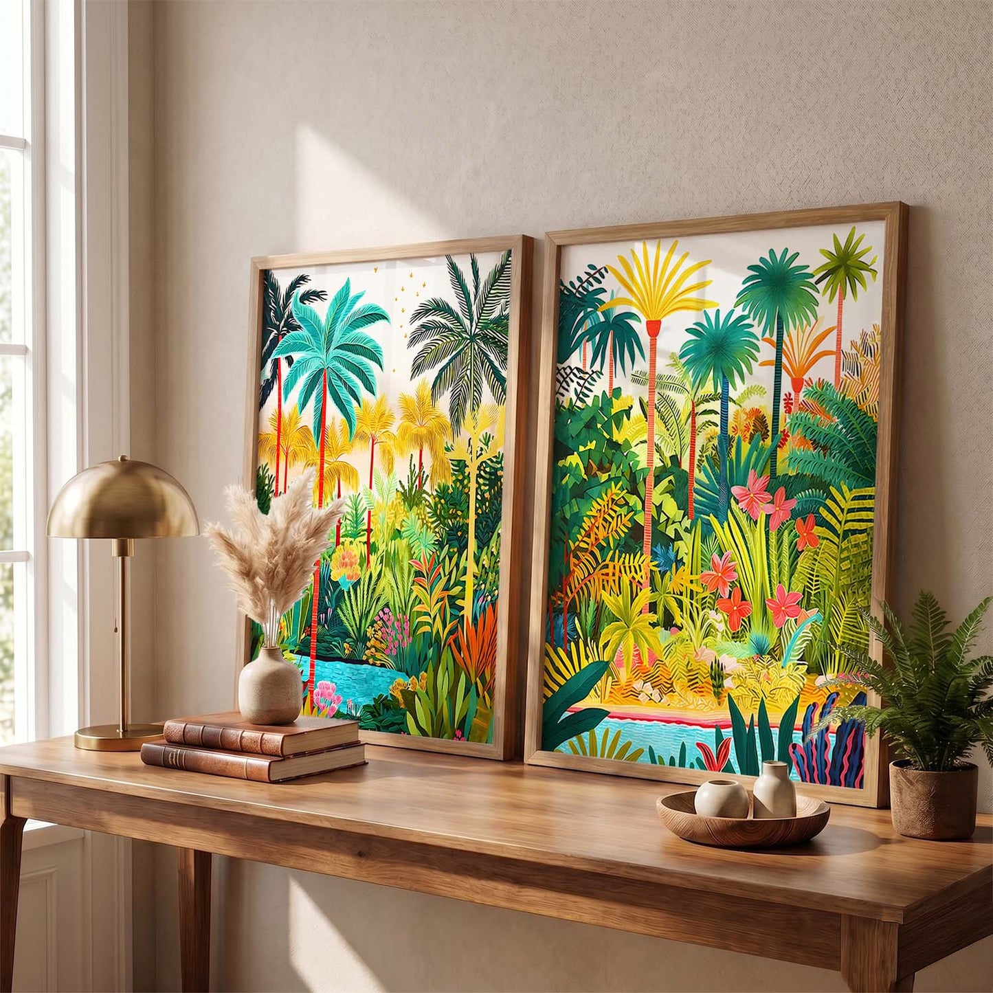 Vibrant Tropical Paradise Canvas Art Print: Lush Palms & Exotic Flora Print for Home and Living Room Wall Decor