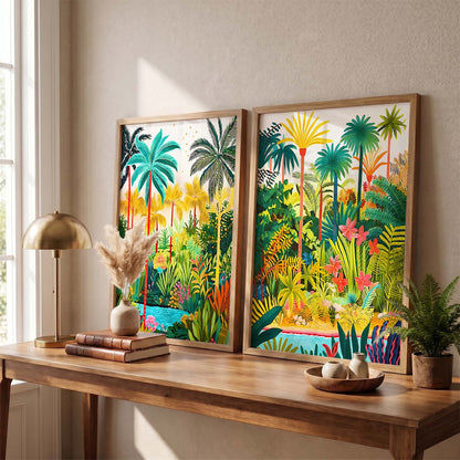 Vibrant Tropical Paradise Canvas Art Print: Lush Palms & Exotic Flora Print for Home and Living Room Wall Decor