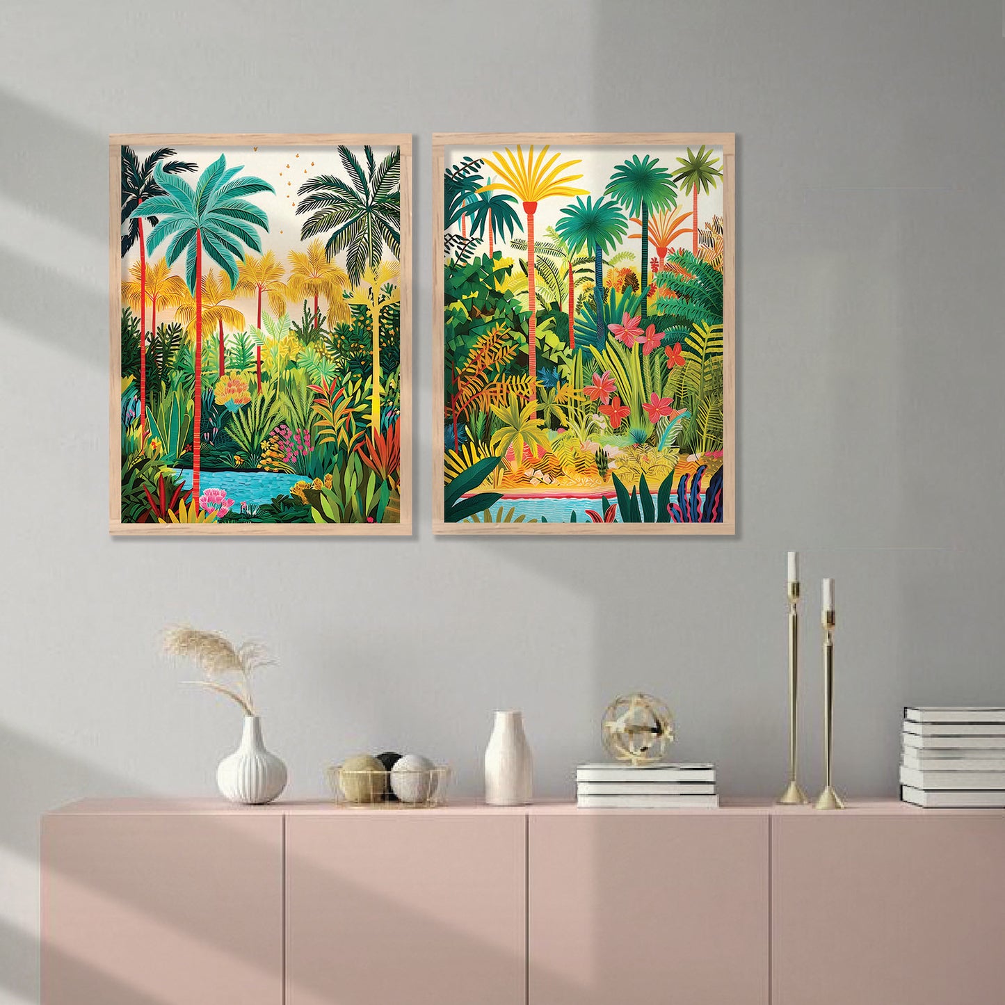 Vibrant Tropical Paradise Canvas Art Print: Lush Palms & Exotic Flora Print for Home and Living Room Wall Decor