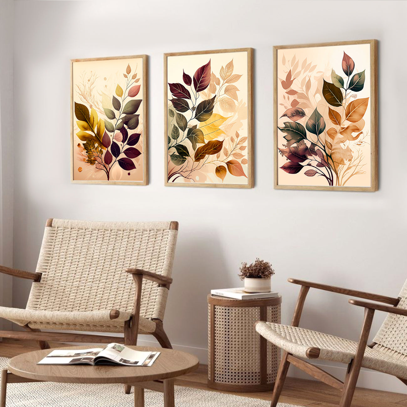 Framed Botanical Elegance - Leaf Printed Paintings for Living Room Bedroom Home and Office Wall Decor-Kotart