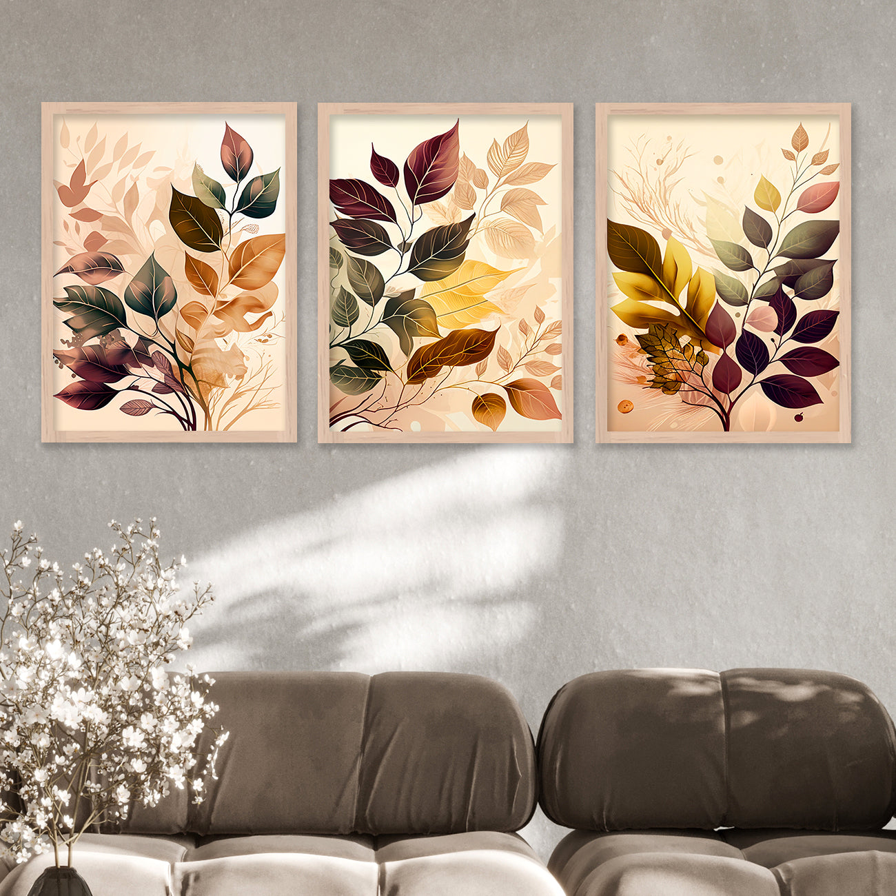 Framed Botanical Elegance - Leaf Printed Paintings for Living Room Bedroom Home and Office Wall Decor-Kotart