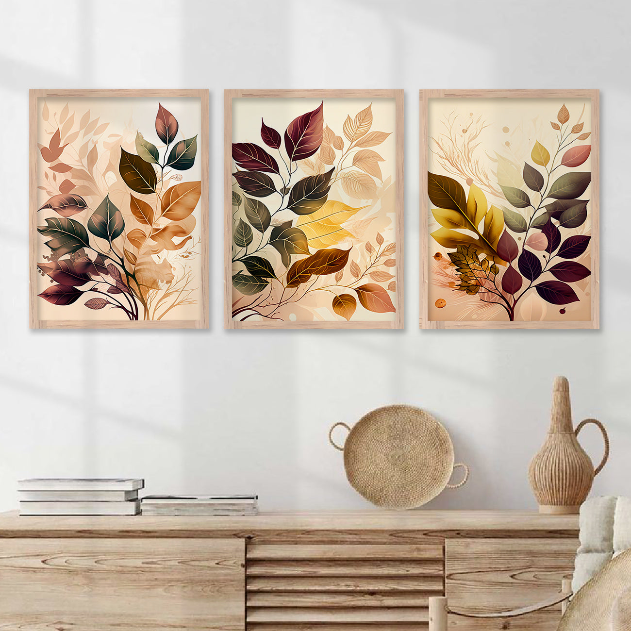 Framed Botanical Elegance - Leaf Printed Paintings for Living Room Bedroom Home and Office Wall Decor-Kotart