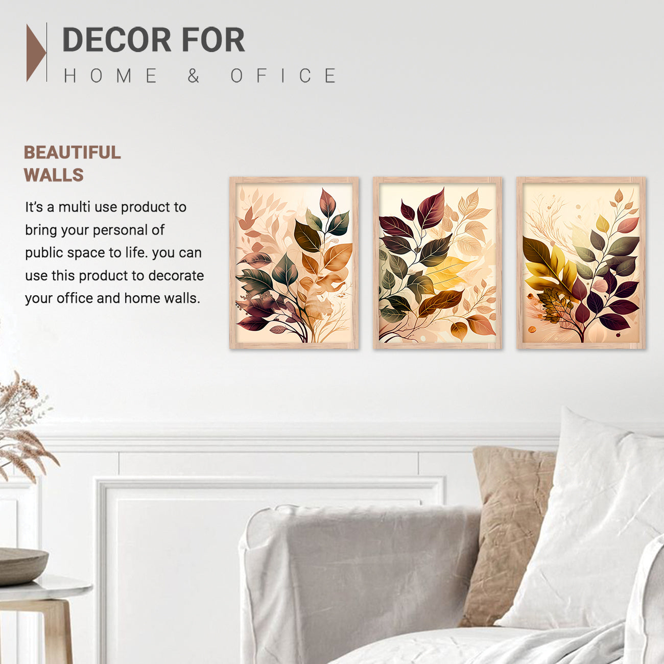 Framed Botanical Elegance - Leaf Printed Paintings for Living Room Bedroom Home and Office Wall Decor-Kotart