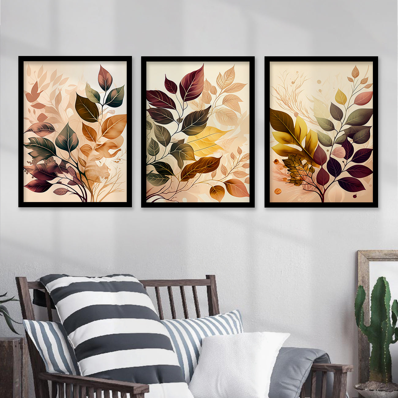 Framed Botanical Elegance - Leaf Printed Paintings for Living Room Bedroom Home and Office Wall Decor-Kotart