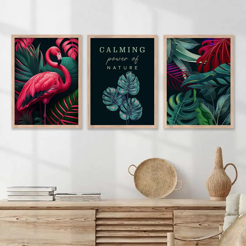 Nature Inspired Beautiful Flamingo and Botanical Leaf Paintings for Living Room Bedroom Home and Office Wall Decor-Kotart