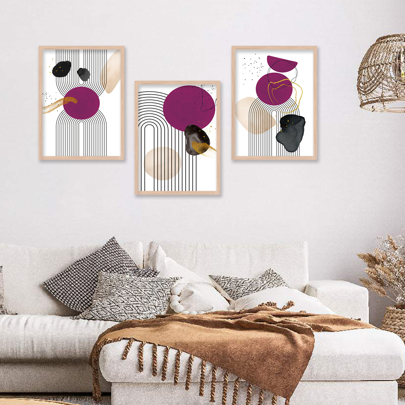 Minimal Art Paintings for Living Room Bedroom - Pink Boho Art Combo for Home and Office Wall Decor-Kotart