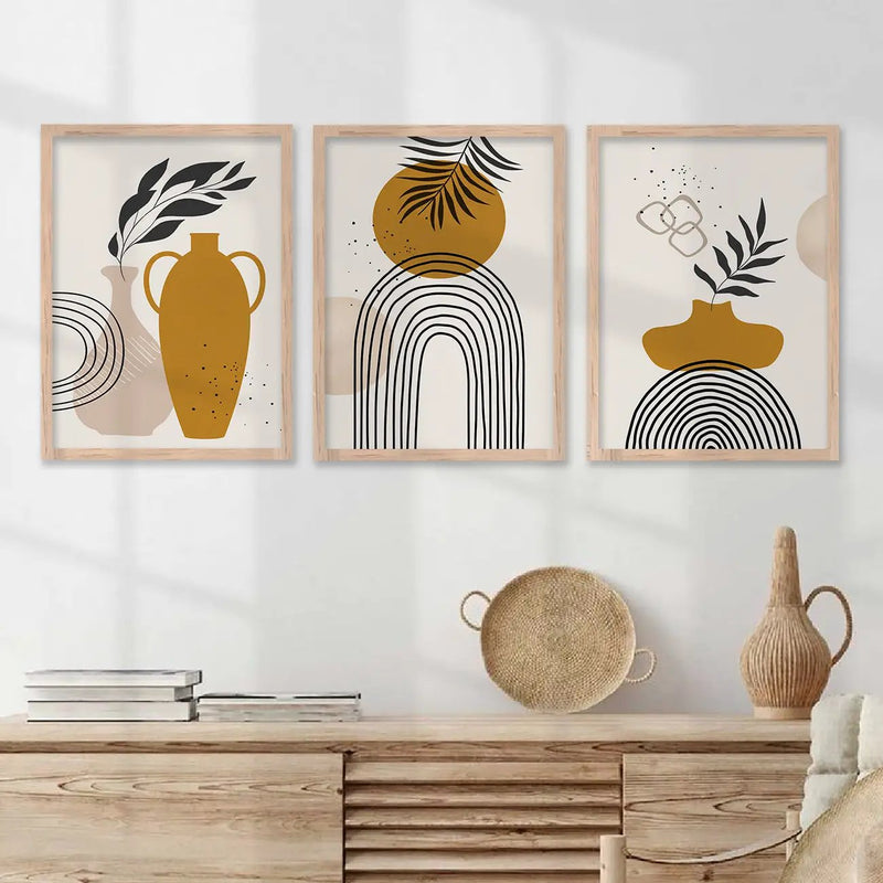 Minimal Art Paintings for Living Room Bedroom - Orange Boho Art Combo for Home and Office Wall Decor-Kotart
