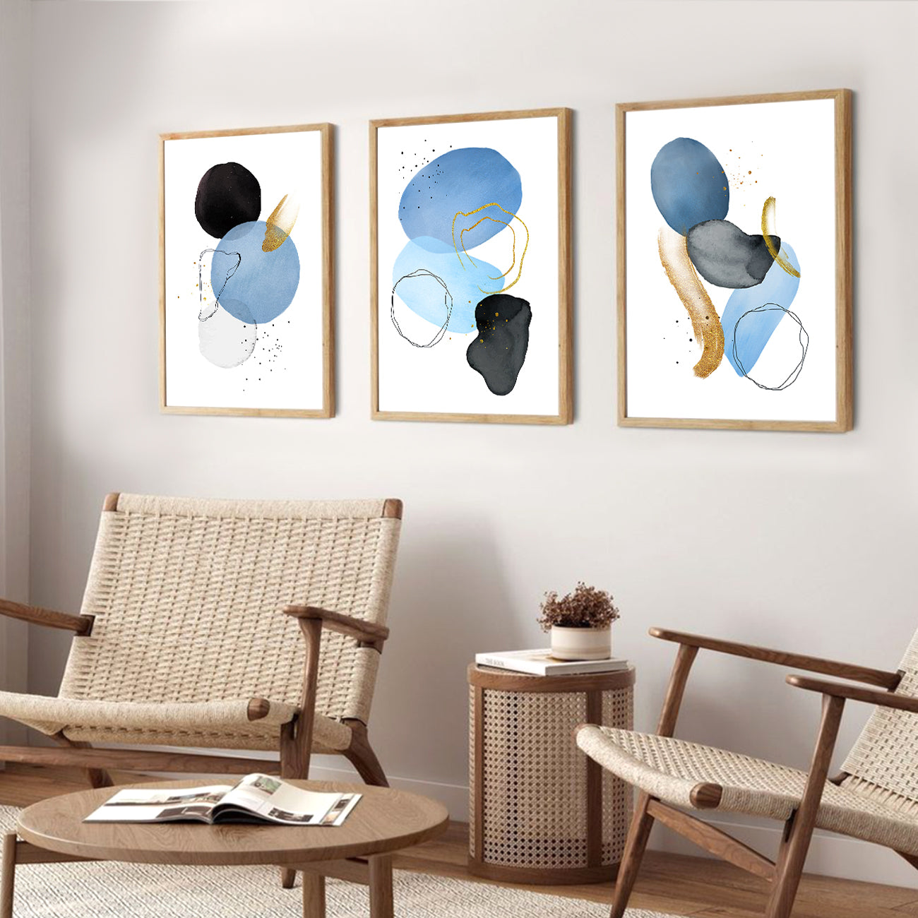 Minimal Art Paintings for Living Room Bedroom - Blue Boho Art Combo for Home and Office Wall Decor-Kotart