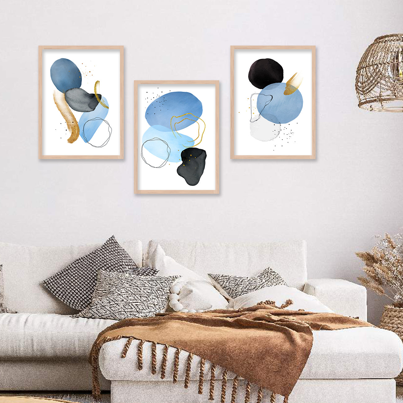 Minimal Art Paintings for Living Room Bedroom - Blue Boho Art Combo for Home and Office Wall Decor-Kotart