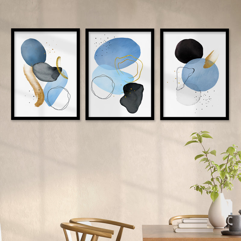 Minimal Art Paintings for Living Room Bedroom - Blue Boho Art Combo for Home and Office Wall Decor-Kotart