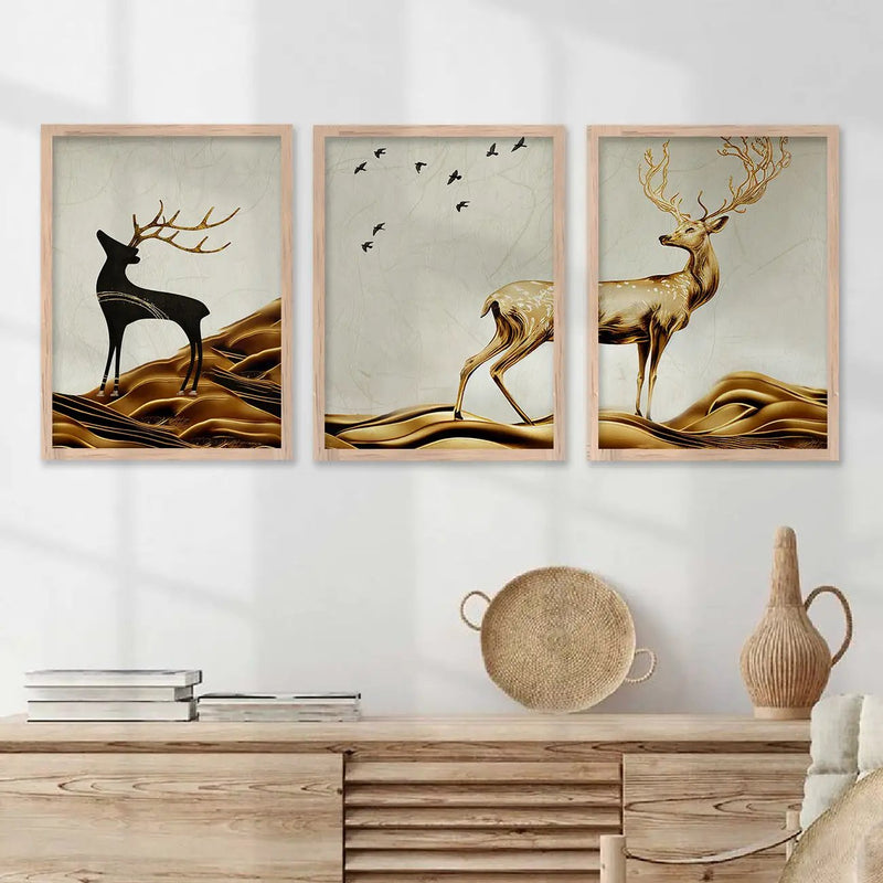 Modern Art Paintings for Living Room Bedroom - Beautiful Deer Painting Combo for Home and Office Wall Decor-Kotart