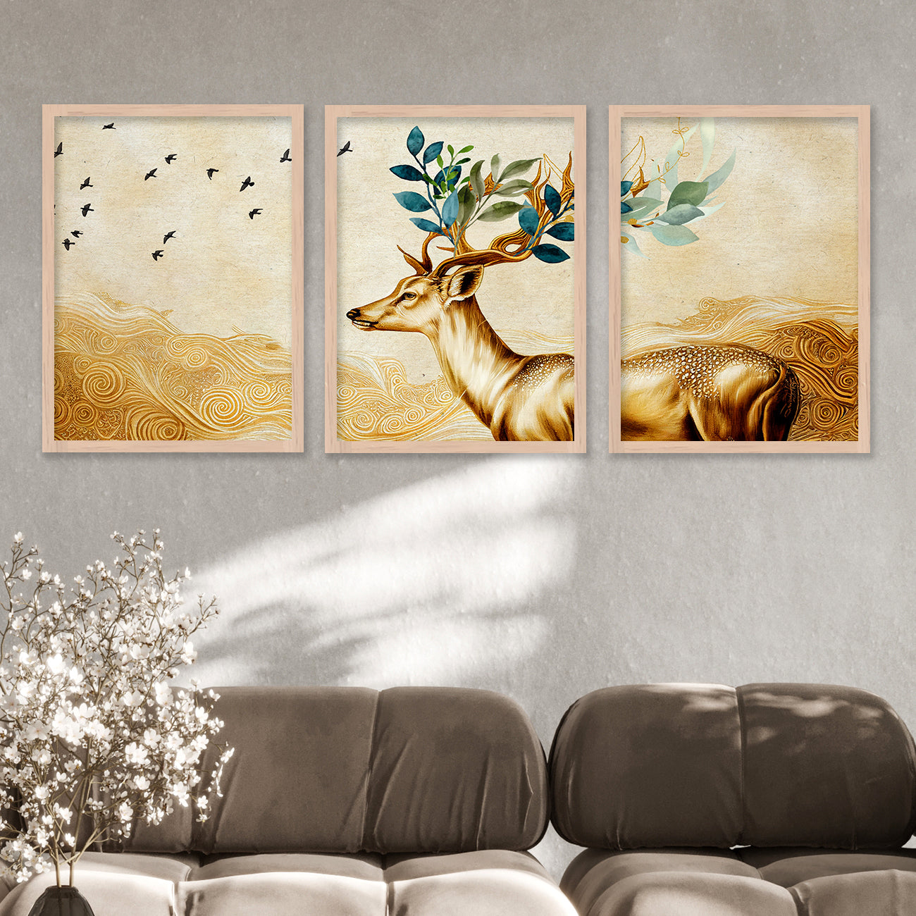 Modern Art Paintings for Living Room Bedroom - Beautiful Deer Painting Combo for Home and Office Wall Decor-Kotart