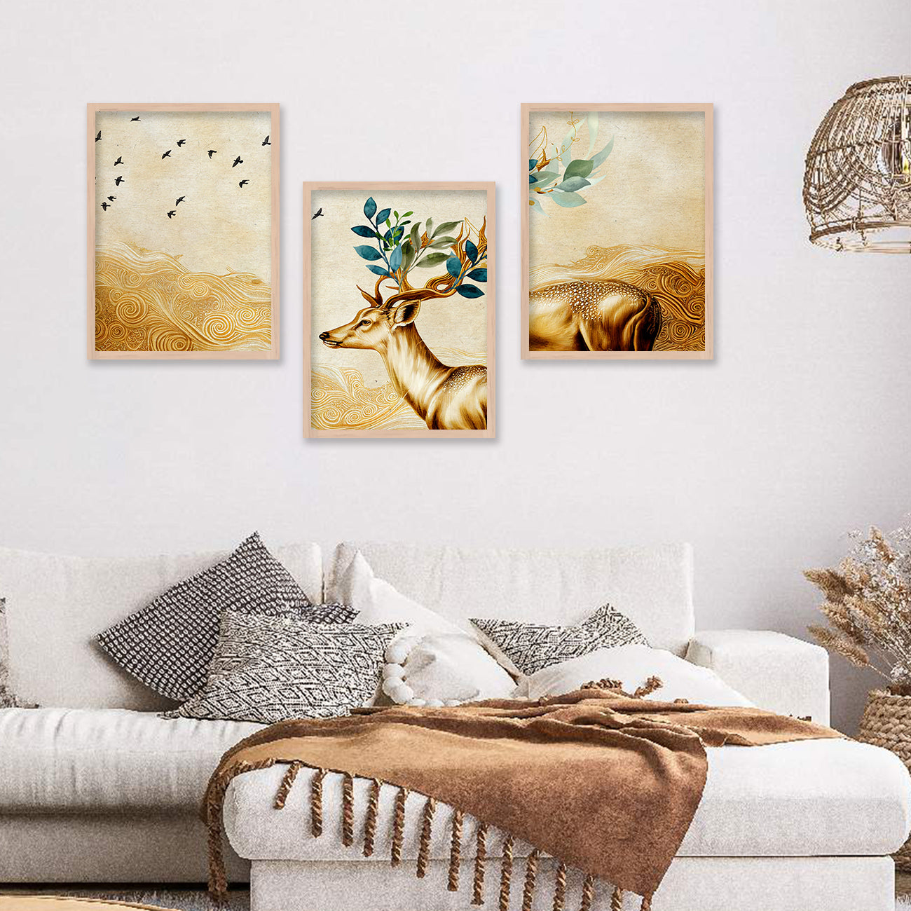 Modern Art Paintings for Living Room Bedroom - Beautiful Deer Painting Combo for Home and Office Wall Decor-Kotart