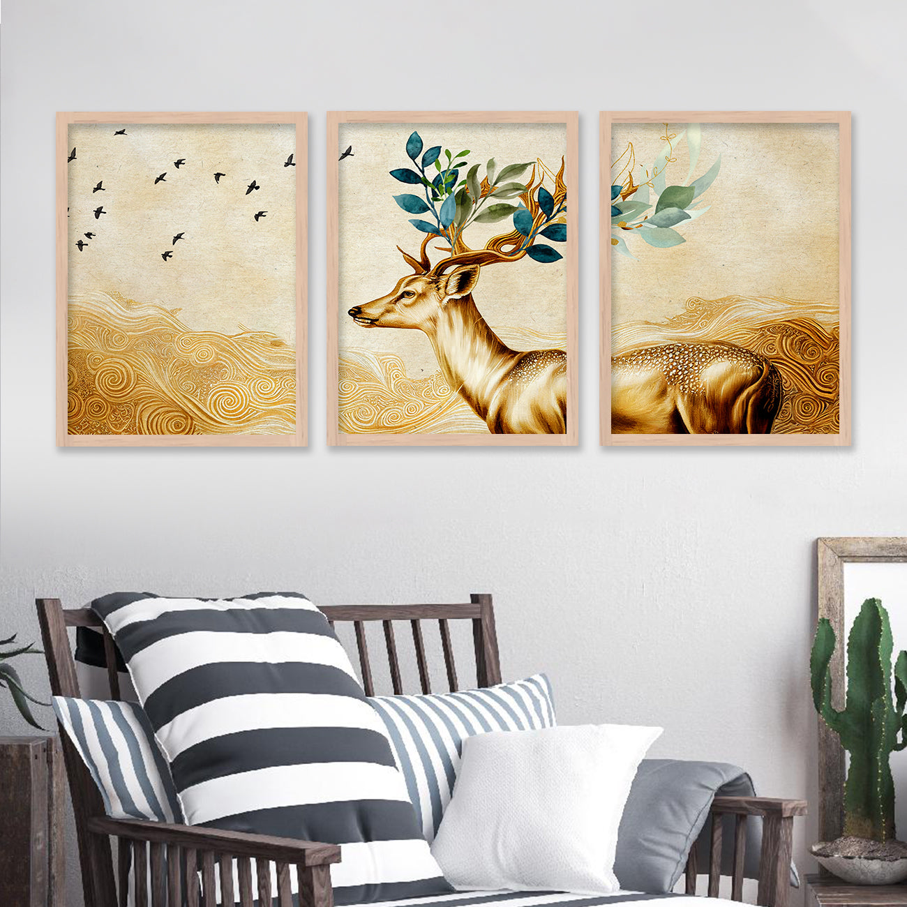 Modern Art Paintings for Living Room Bedroom - Beautiful Deer Painting Combo for Home and Office Wall Decor-Kotart