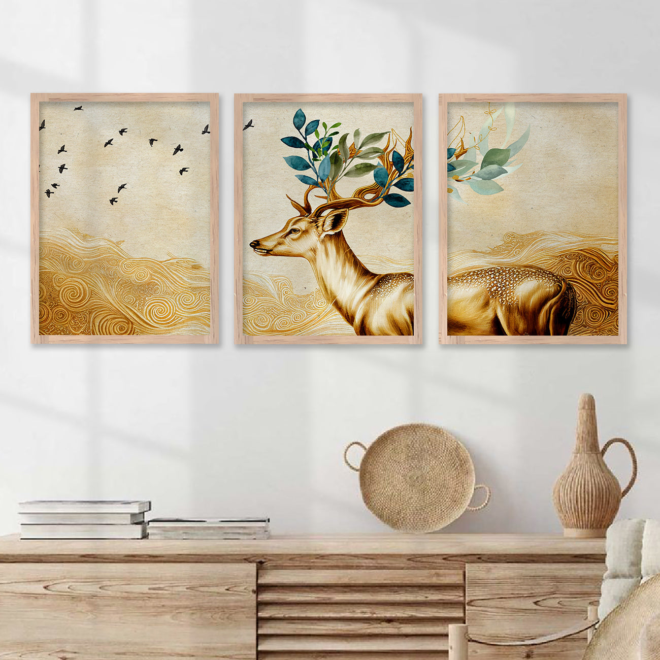 Modern Art Paintings for Living Room Bedroom - Beautiful Deer Painting Combo for Home and Office Wall Decor-Kotart