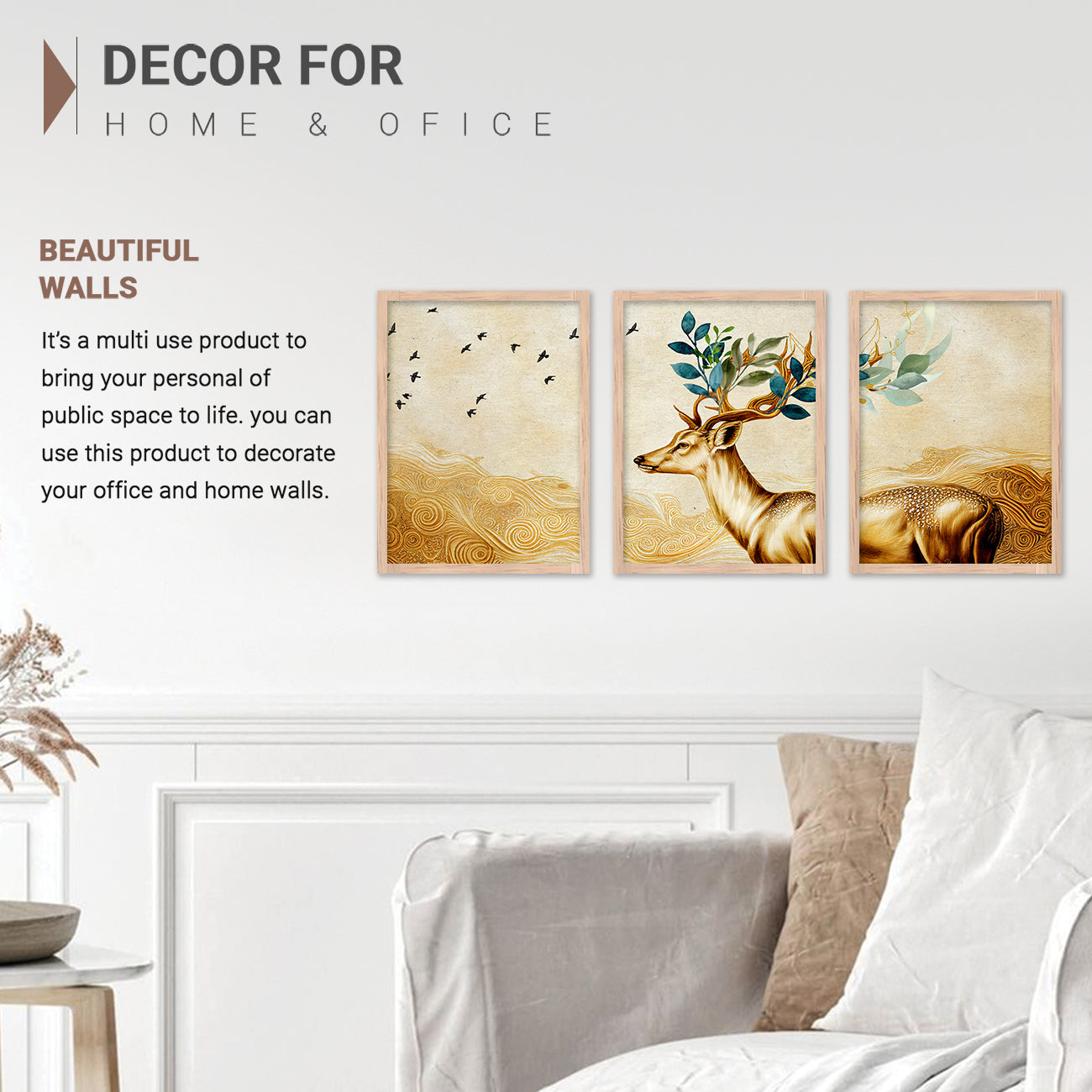 Modern Art Paintings for Living Room Bedroom - Beautiful Deer Painting Combo for Home and Office Wall Decor-Kotart