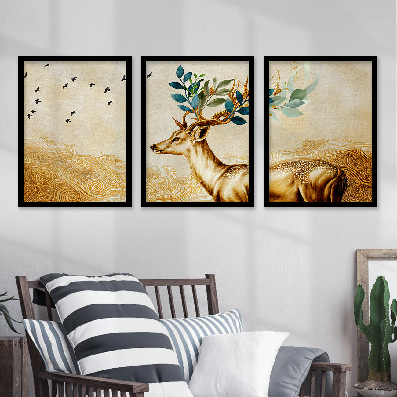 Modern Art Paintings for Living Room Bedroom - Beautiful Deer Painting Combo for Home and Office Wall Decor-Kotart