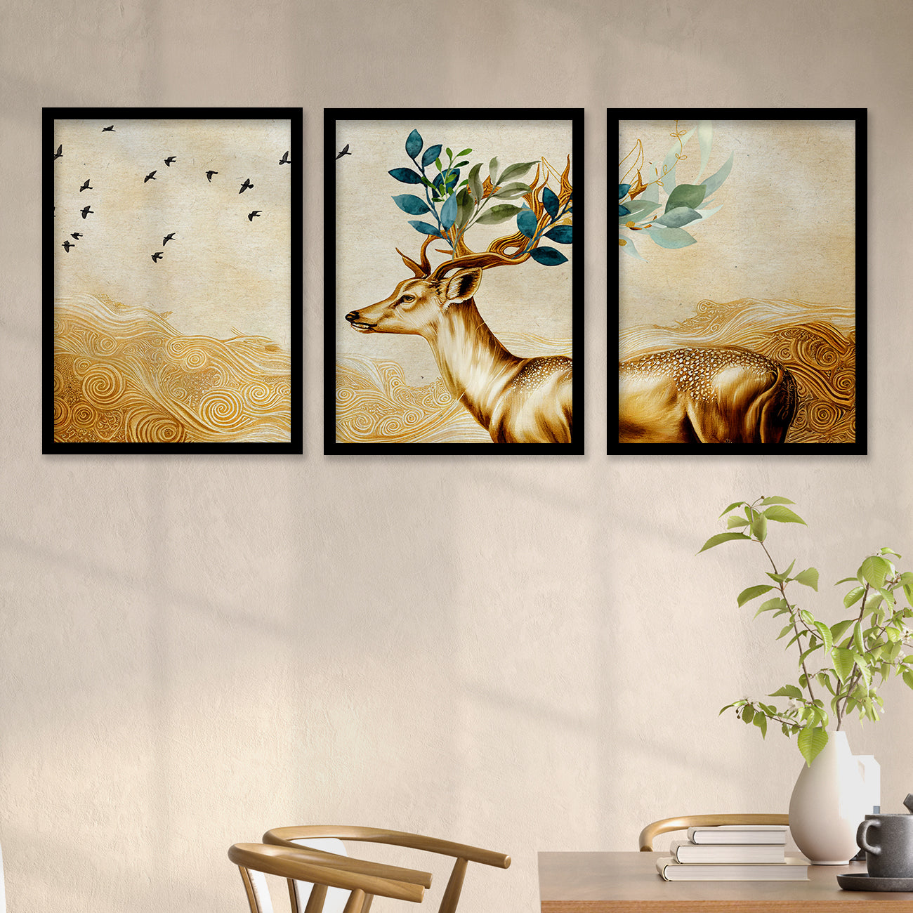 Modern Art Paintings for Living Room Bedroom - Beautiful Deer Painting Combo for Home and Office Wall Decor-Kotart