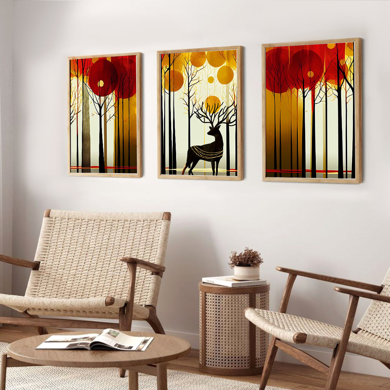 Modern Art Paintings for Living Room Bedroom - Beautiful Deer Painting Combo for Home and Office Wall Decor-Kotart