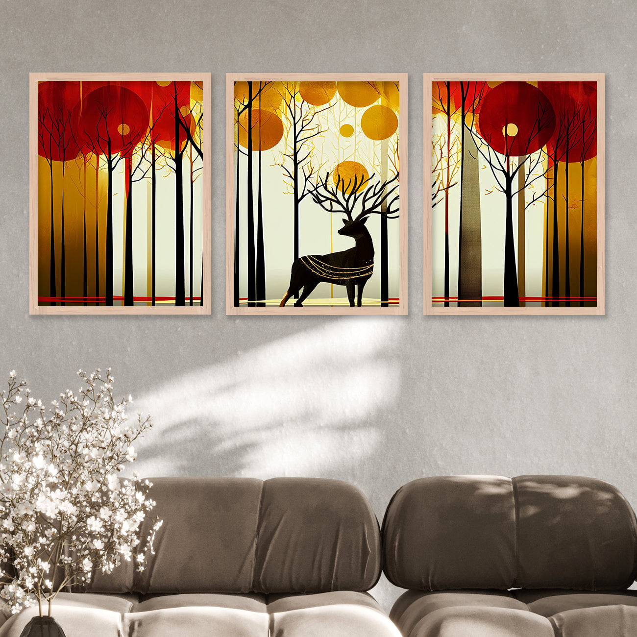 Modern Art Paintings for Living Room Bedroom - Beautiful Deer Painting Combo for Home and Office Wall Decor-Kotart