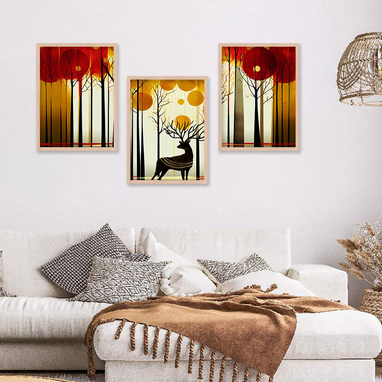 Modern Art Paintings for Living Room Bedroom - Beautiful Deer Painting Combo for Home and Office Wall Decor-Kotart