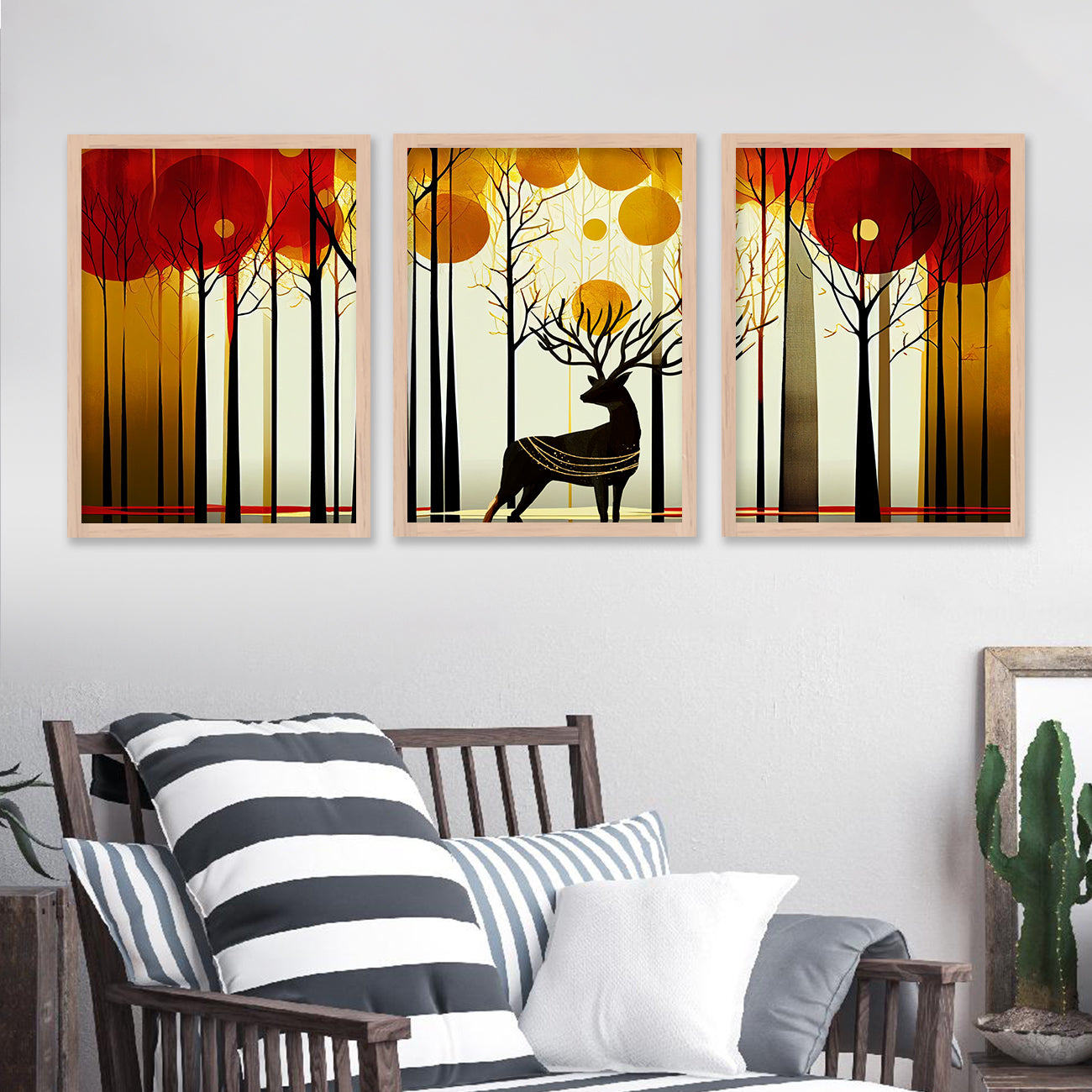 Modern Art Paintings for Living Room Bedroom - Beautiful Deer Painting Combo for Home and Office Wall Decor-Kotart