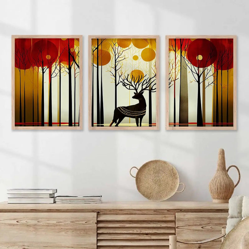 Modern Art Paintings for Living Room Bedroom - Beautiful Deer Painting Combo for Home and Office Wall Decor-Kotart
