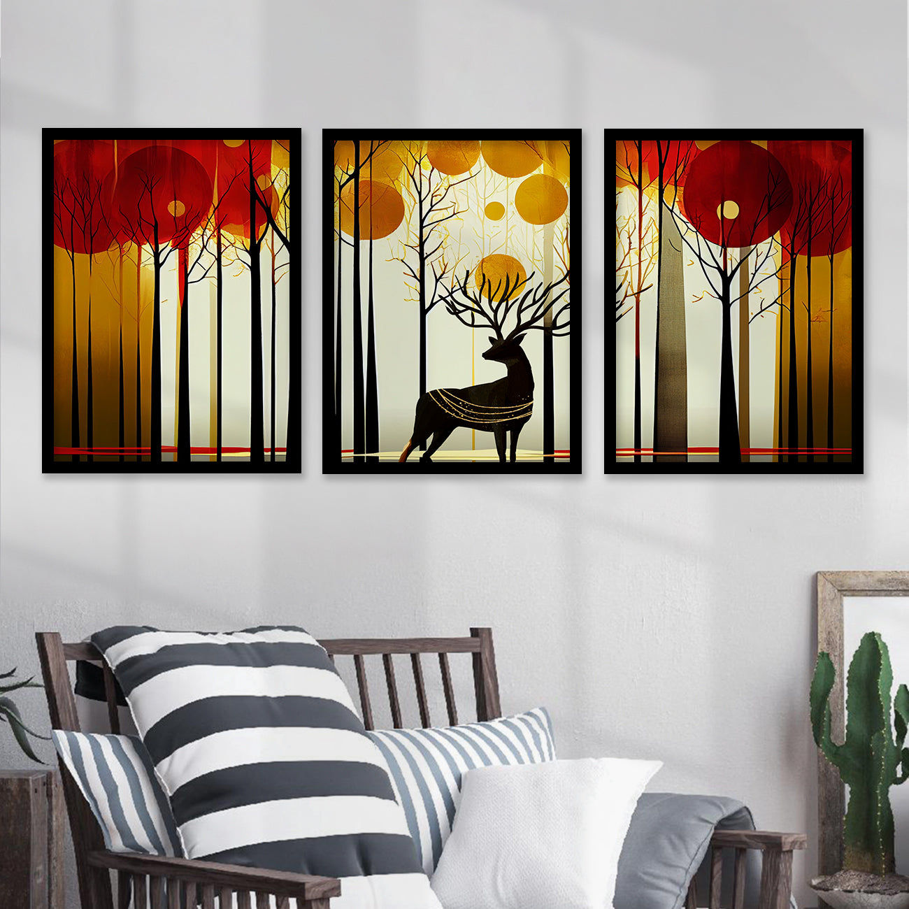 Modern Art Paintings for Living Room Bedroom - Beautiful Deer Painting Combo for Home and Office Wall Decor-Kotart