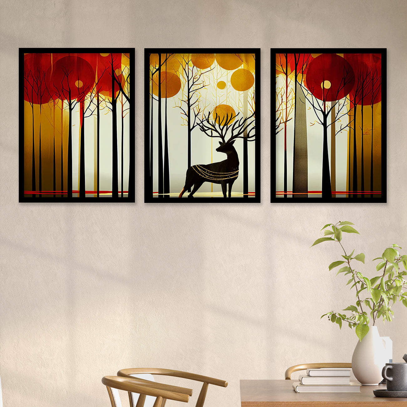 Modern Art Paintings for Living Room Bedroom - Beautiful Deer Painting Combo for Home and Office Wall Decor-Kotart