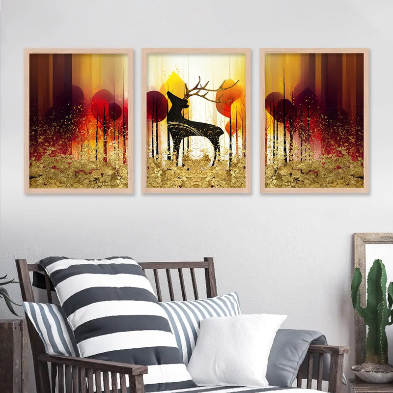 Modern Art Paintings for Living Room Bedroom - Beautiful Deer Painting Combo for Home and Office Wall Decor-Kotart