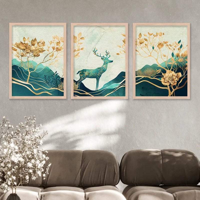Modern Art Paintings for Living Room Bedroom - Deer Painting Combo for Home and Office Wall Decor-Kotart