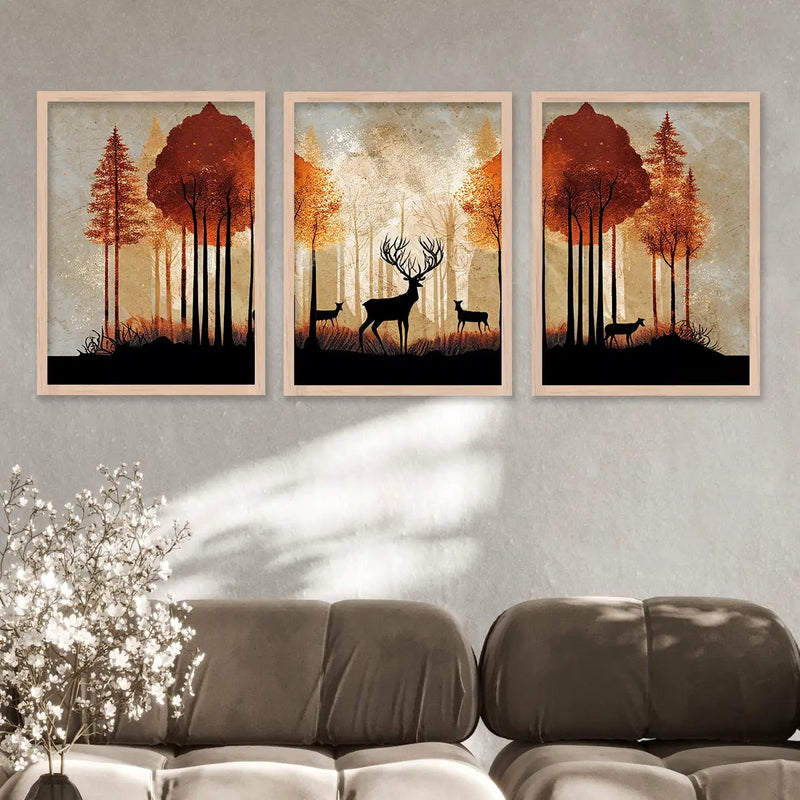 Modern Art Paintings for Living Room Bedroom - Deer Painting Combo for Home and Office Wall Decor-Kotart