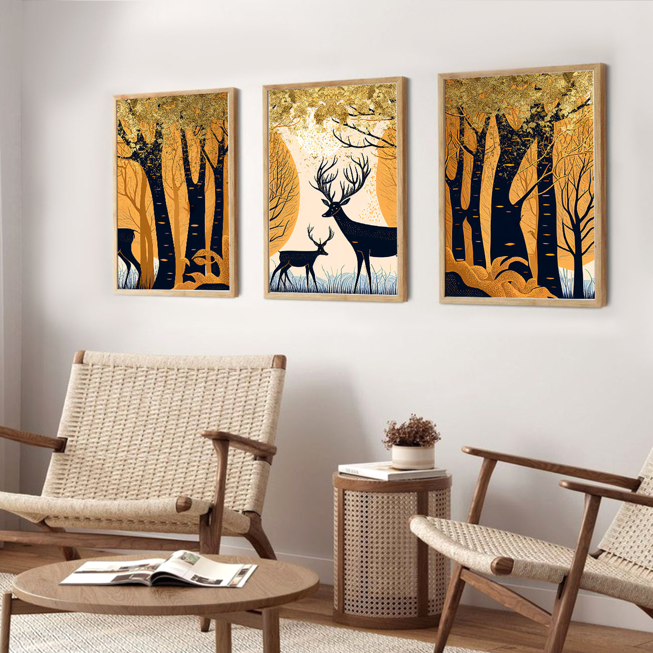 Modern Art Paintings for Living Room Bedroom - Deer Painting Combo for Home and Office Wall Decor-Kotart