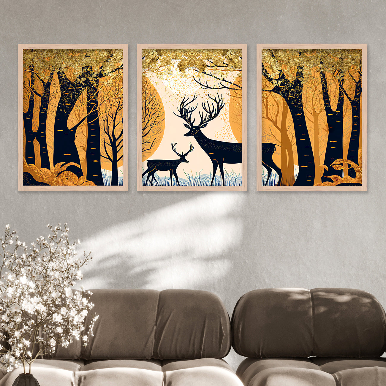 Modern Art Paintings for Living Room Bedroom - Deer Painting Combo for Home and Office Wall Decor-Kotart