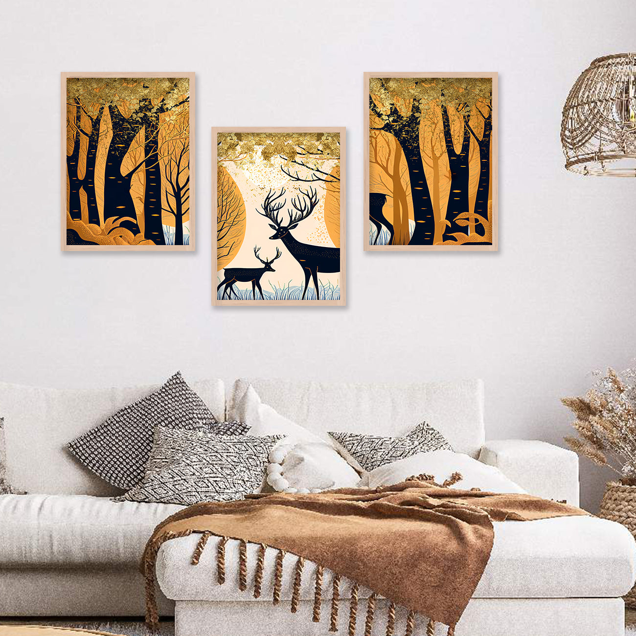 Modern Art Paintings for Living Room Bedroom - Deer Painting Combo for Home and Office Wall Decor-Kotart