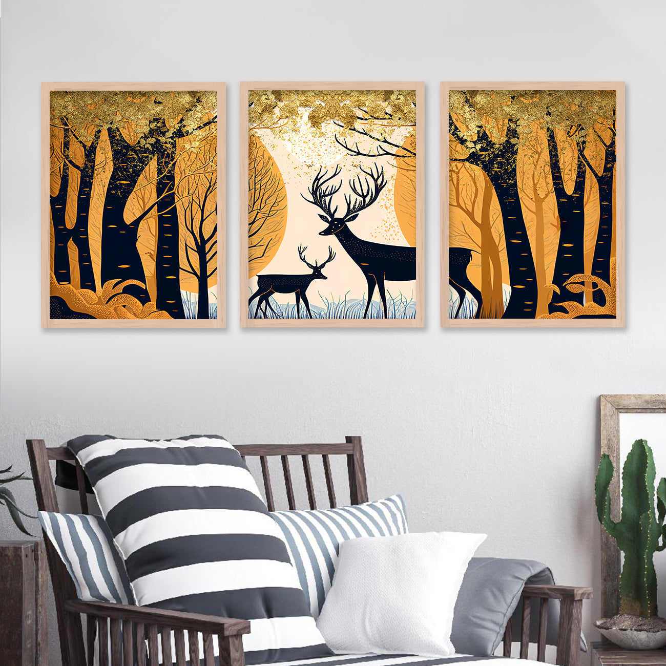 Modern Art Paintings for Living Room Bedroom - Deer Painting Combo for Home and Office Wall Decor-Kotart